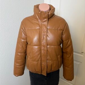 Ci Sono Faux Leather Tan Puffer Jacket Sz S